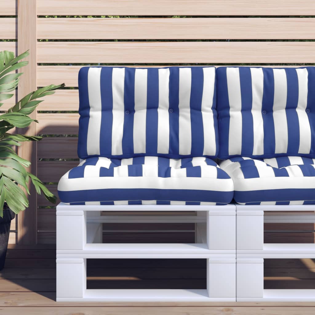 Cuscino per Pallet Strisce Bianche e Blu 60x40x12 cm in Tessuto | homemem39