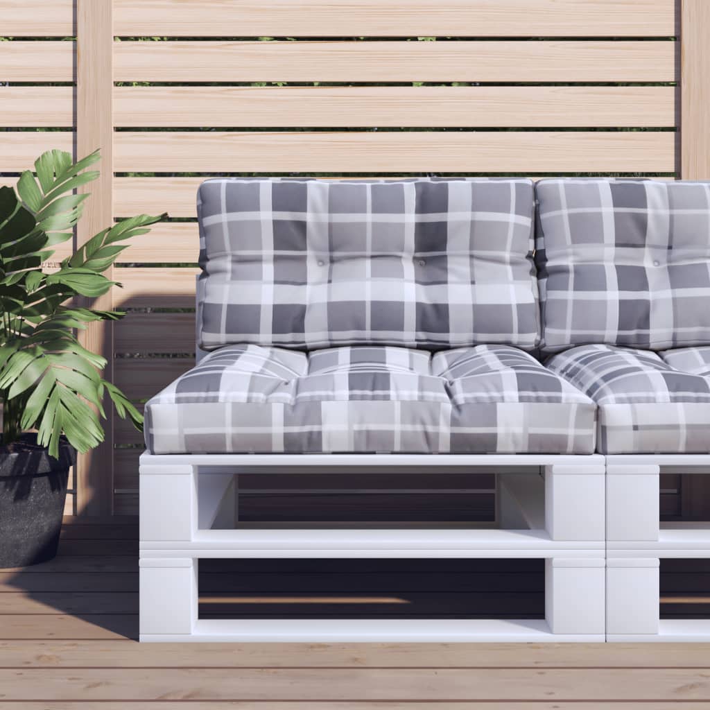 Cuscino per Pallet a Quadri Grigi 80x40x12 cm in Tessuto | homemem39