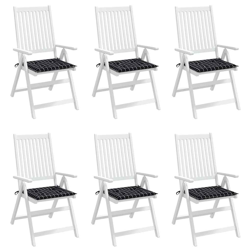 Cuscini Sedia 6 pz Motivo a Quadri Nero 40x40x4 cm in Tessuto