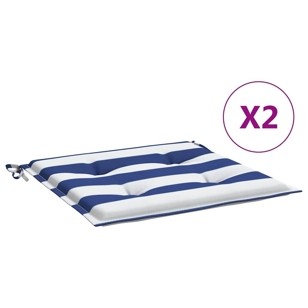 Cuscini per Sedia 2pz Strisce Bianche e Blu 50x50x4 cm Tessuto | homemem39