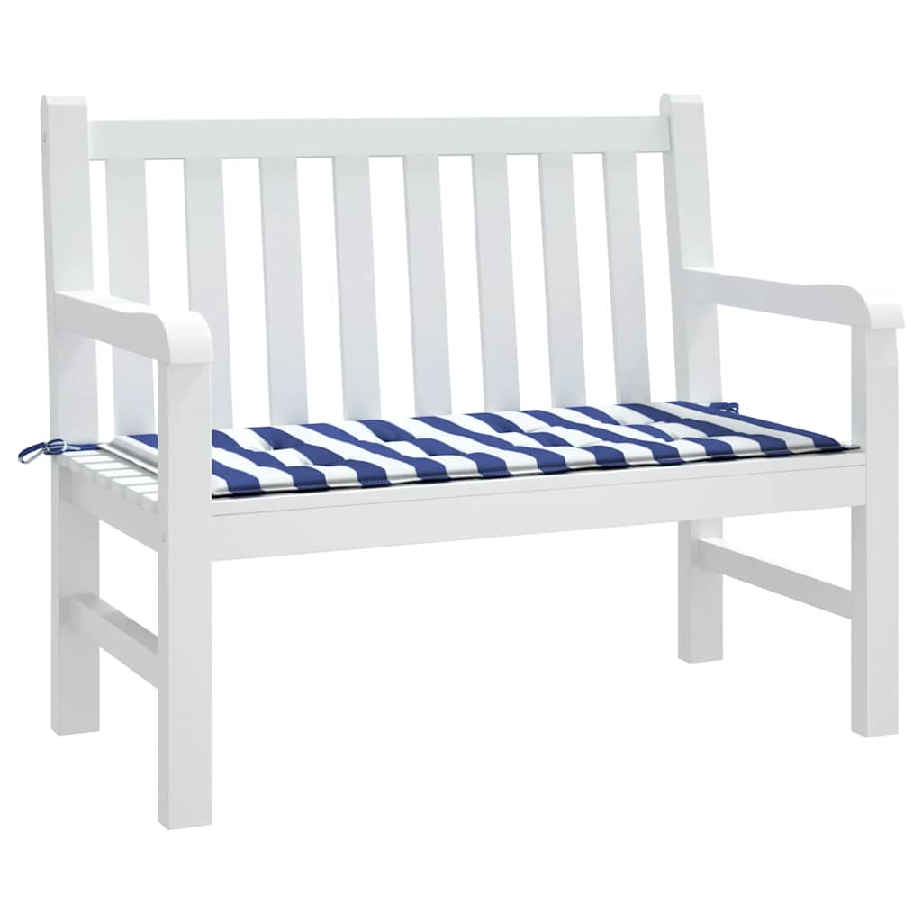 Cuscino Panca Giardino Bianco e Blu 120x50x4 cm Tessuto Oxford - homemem39