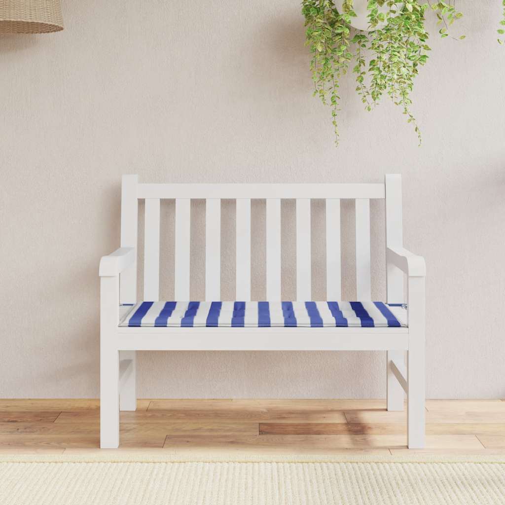 Cuscino Panca Giardino Bianco e Blu 120x50x4 cm Tessuto Oxford - homemem39