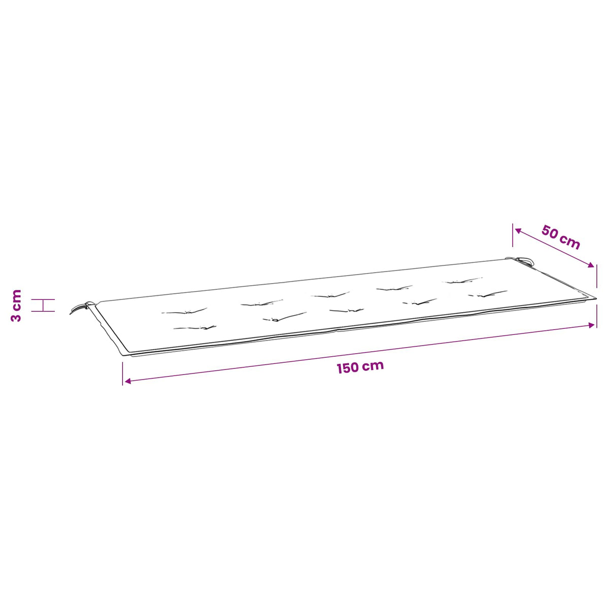 Cuscino per Panca da Giardino Rosa 150x50x3cm in Tessuto Oxford