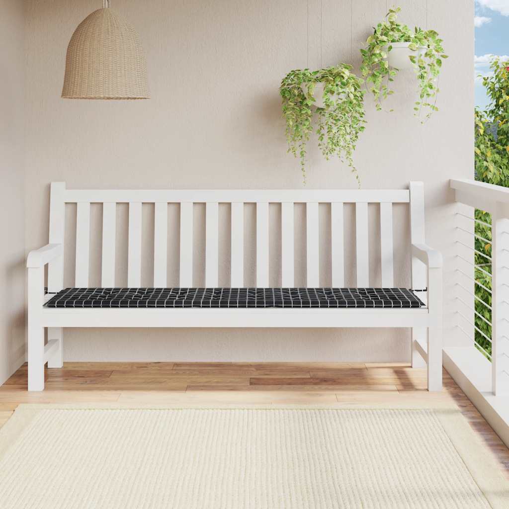 Cuscino Panca Giardino Motivo a Quadri Nero 200x50x4 cm Tessuto - homemem39
