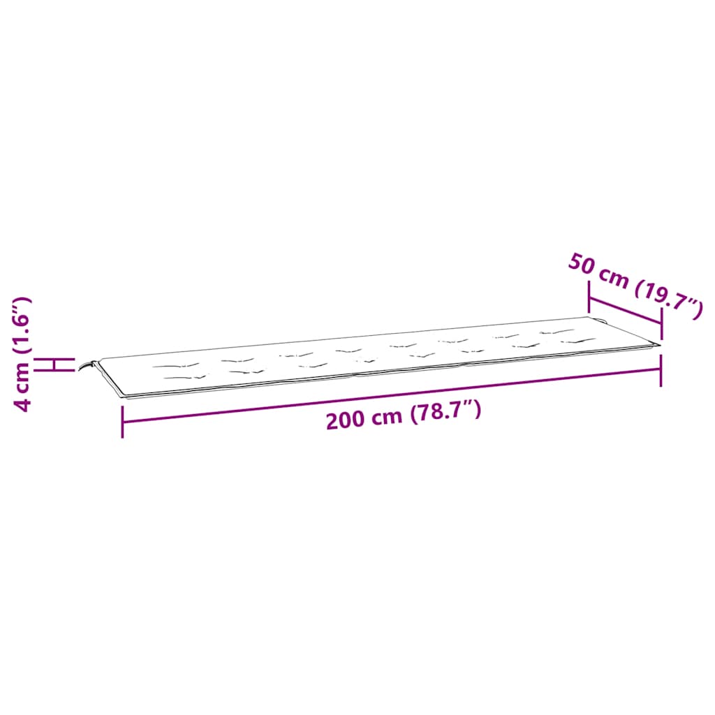 Cuscino per Panca da Giardino Multicolore 200x50x4cm in Tessuto