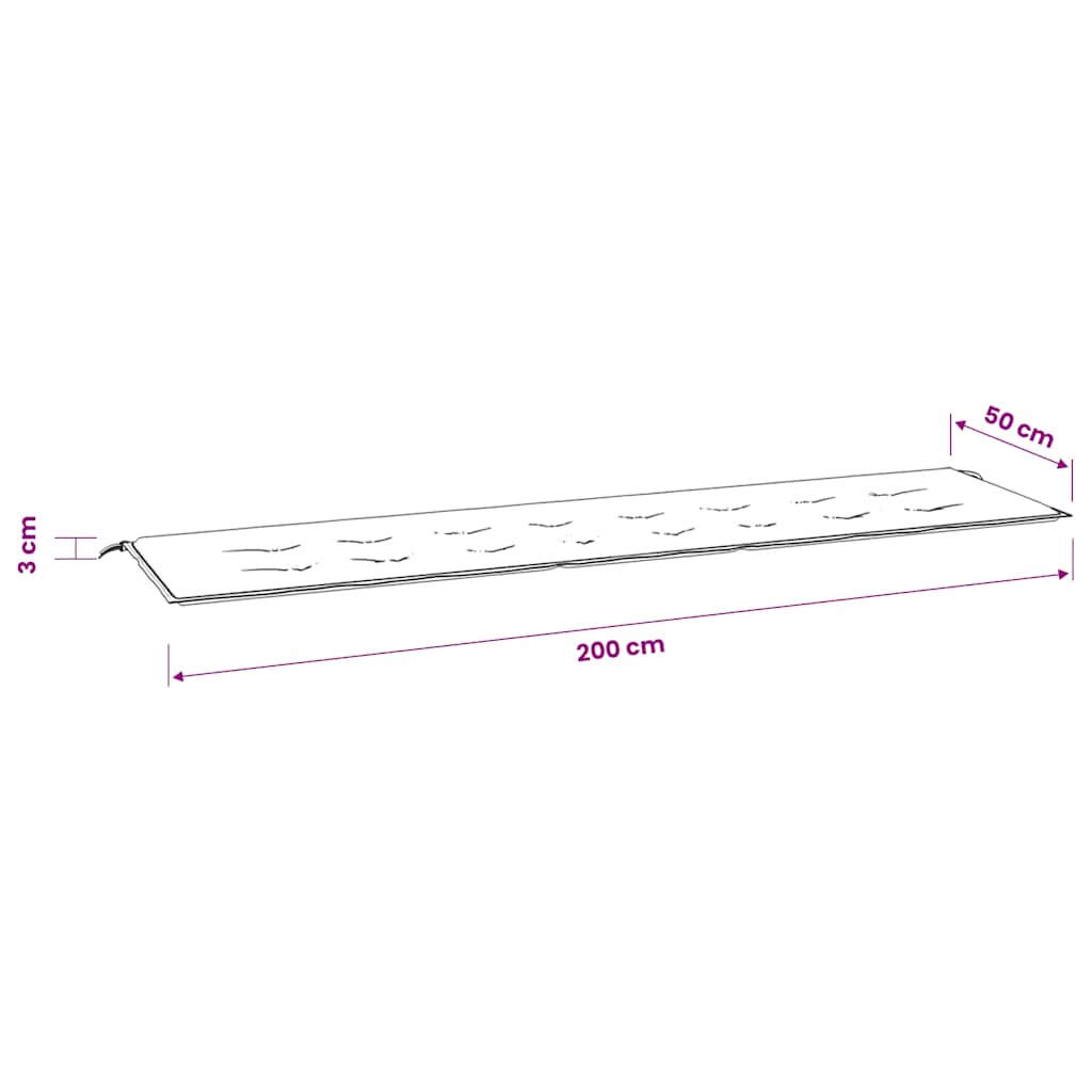 Cuscino Panca da Giardino Motivo a Foglie 200x50x3 cm Tessuto