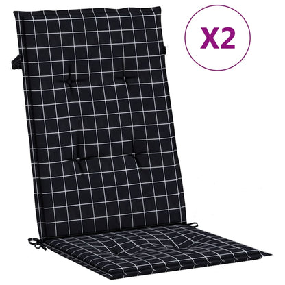 High Back Chair Cushions 2 pcs Black Checked Fabric