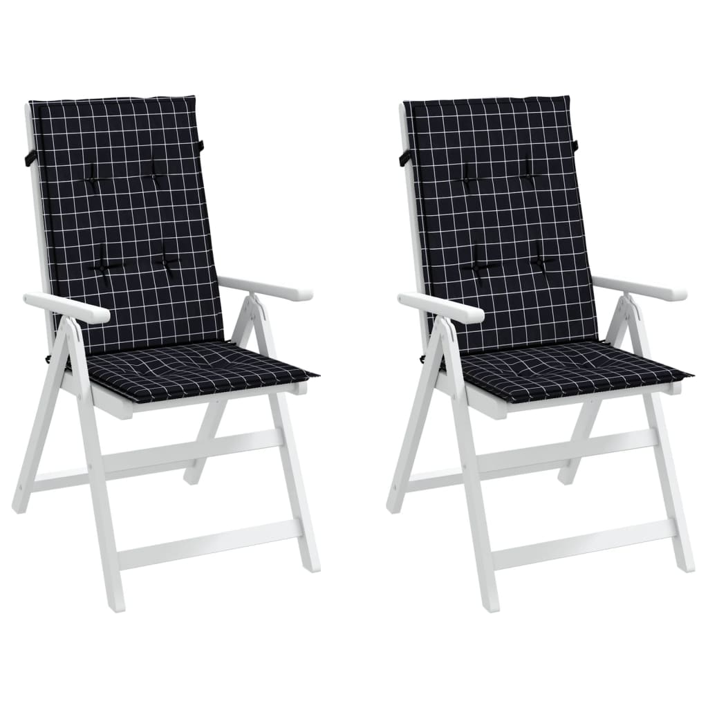 High Back Chair Cushions 2 pcs Black Checked Fabric