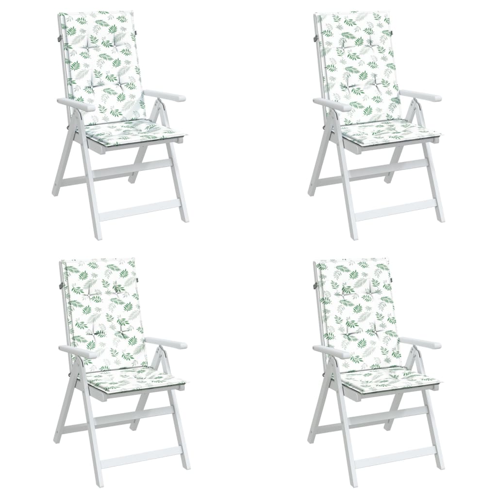 Cuscini per Sedia Schienale Alto 4 pz Motivo Foglie in Tessuto