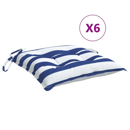 Cuscini per Sedia 6pz Bianco e Blu 50x50x7 cm Tessuto Oxford