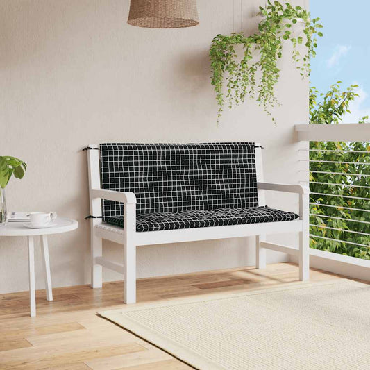 Cuscini Panca da Giardino 2pz a Quadri Nero 120x50x7 cm Tessuto - homemem39