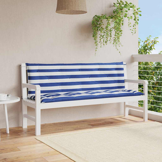 Cuscini Panca Giardino 2pz Righe Bianche Blu 150x50x7cm Tessuto | homemem39