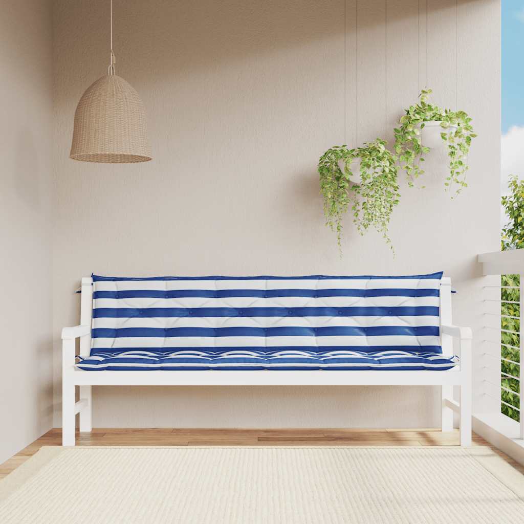 Cuscini Panca Giardino 2pz Righe Bianche Blu 200x50x7cm Tessuto - homemem39