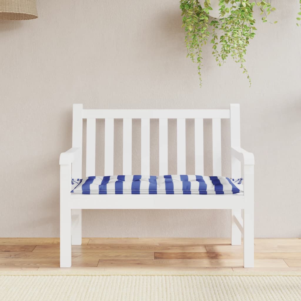 Cuscino Panca Giardino Righe Bianche e Blu 110x50x7 cm Tessuto | homemem39