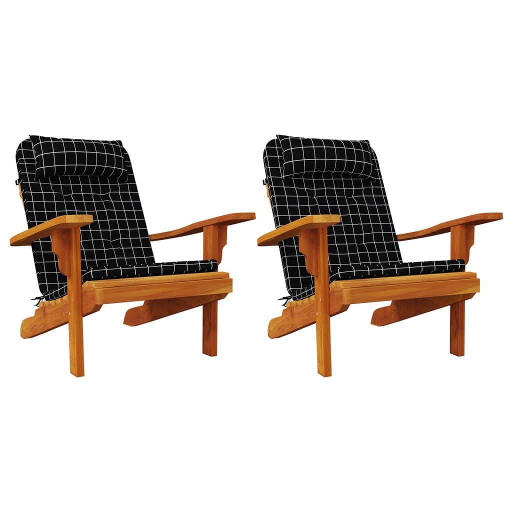Cuscini Sedia Adirondack 2 pz a Quadri Neri in Tessuto Oxford