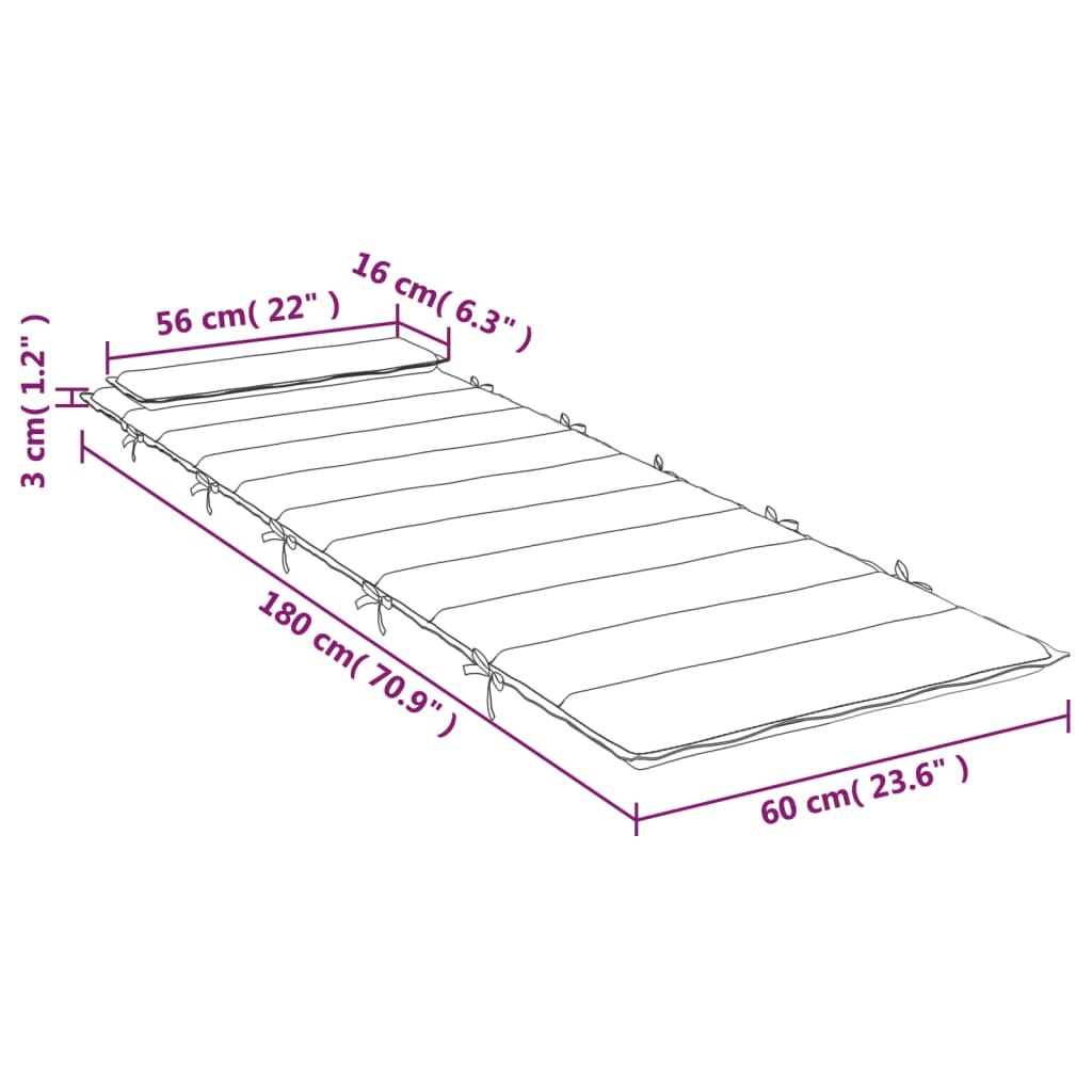 Cuscino per Lettino Antracite 180x60x3 cm in Tessuto Oxford