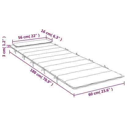 Cuscino per Lettino Antracite 180x60x3 cm in Tessuto Oxford