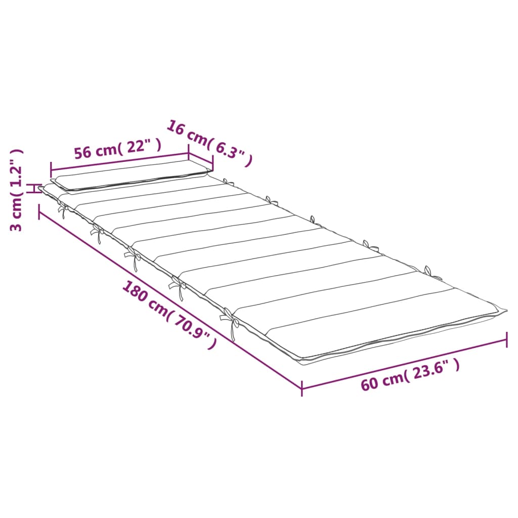 Cuscino per Lettino Blu Reale 180x60x3 cm in Tessuto Oxford