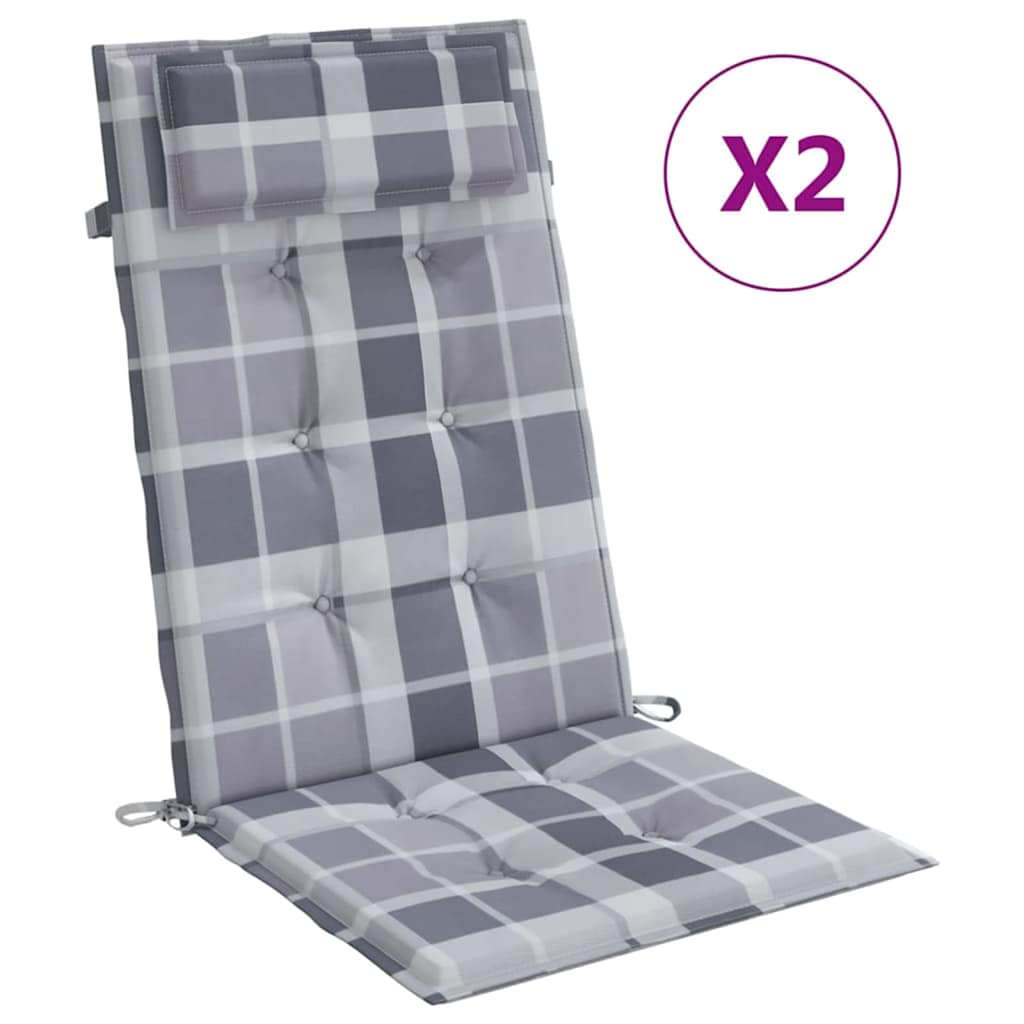 Cuscini Sedia Schienale Alto 2pz a Quadri Grigio Tessuto Oxford | homemem39