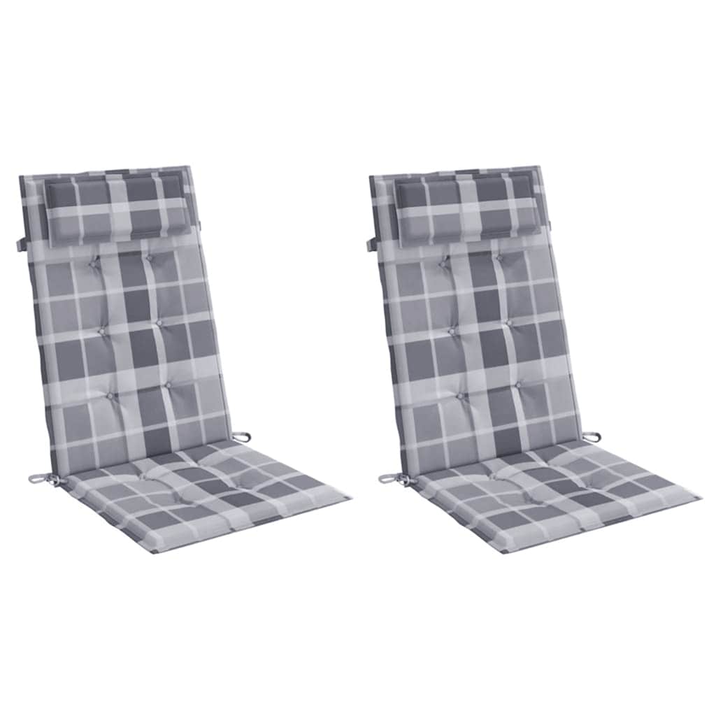 Cuscini Sedia Schienale Alto 2pz a Quadri Grigio Tessuto Oxford | homemem39