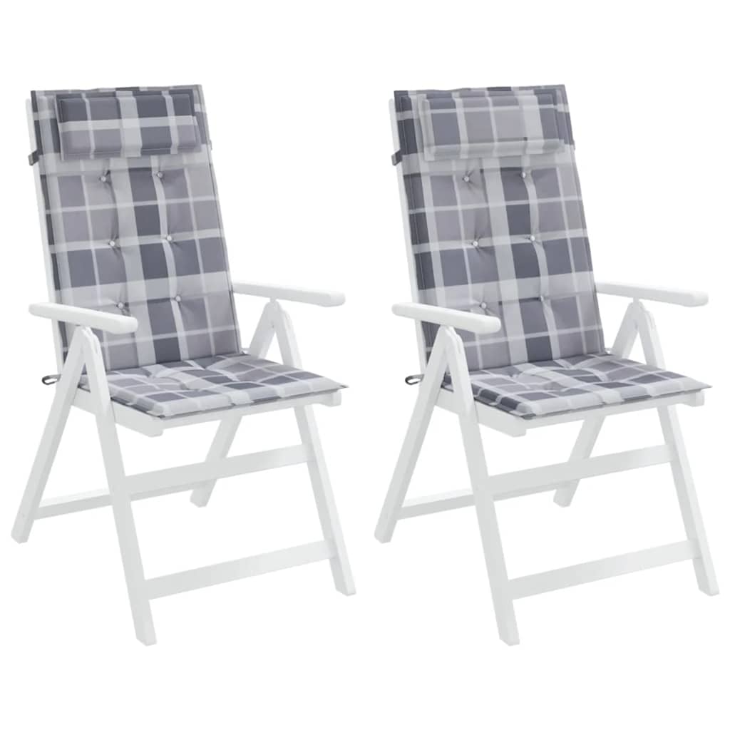 Cuscini Sedia Schienale Alto 2pz a Quadri Grigio Tessuto Oxford