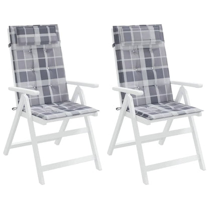 Cuscini Sedia Schienale Alto 2pz a Quadri Grigio Tessuto Oxford