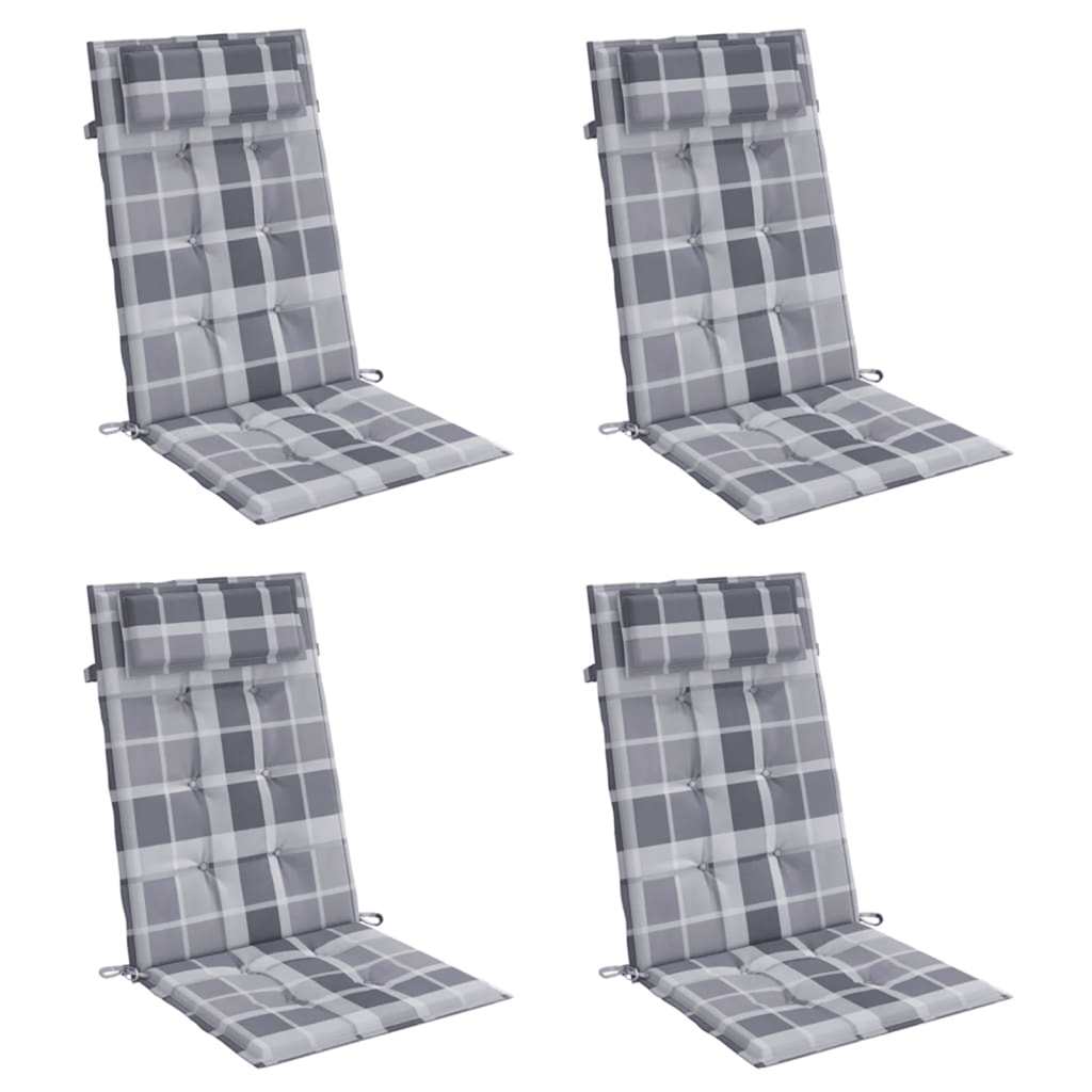 Cuscini Sedia Schienale Alto 4pz a Quadri Grigio Tessuto Oxford | homemem39