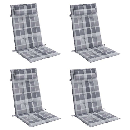 Cuscini Sedia Schienale Alto 4pz a Quadri Grigio Tessuto Oxford | homemem39