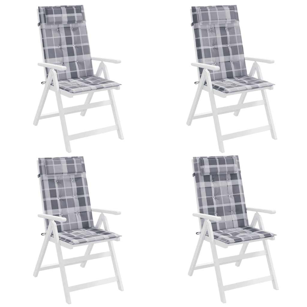 Cuscini Sedia Schienale Alto 4pz a Quadri Grigio Tessuto Oxford