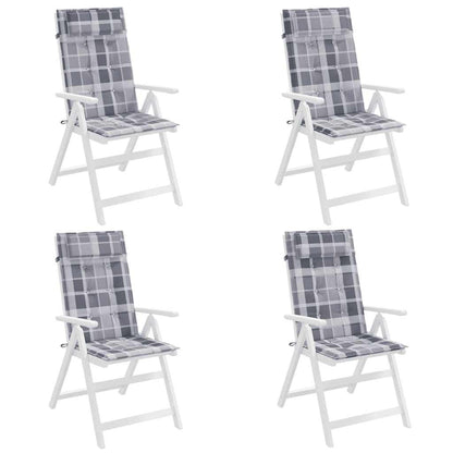 Cuscini Sedia Schienale Alto 4pz a Quadri Grigio Tessuto Oxford