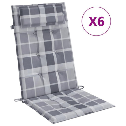 Cuscini Sedia Schienale Alto 6pz a Quadri Grigio Tessuto Oxford | homemem39