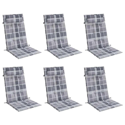 Cuscini Sedia Schienale Alto 6pz a Quadri Grigio Tessuto Oxford