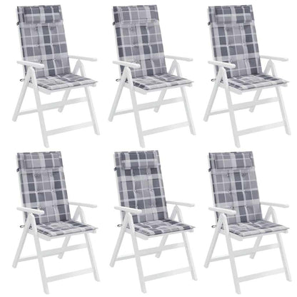 Cuscini Sedia Schienale Alto 6pz a Quadri Grigio Tessuto Oxford