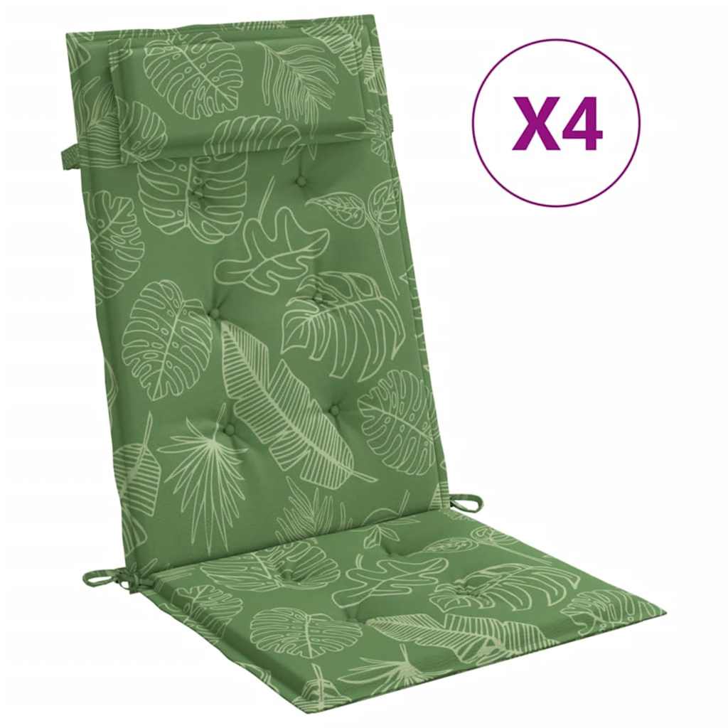 Cuscini Sedia Schienale Alto 4 pz Motivo Foglie Tessuto Oxford | homemem39