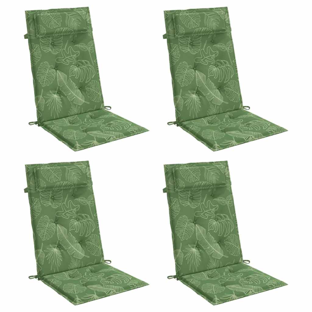Cuscini Sedia Schienale Alto 4 pz Motivo Foglie Tessuto Oxford