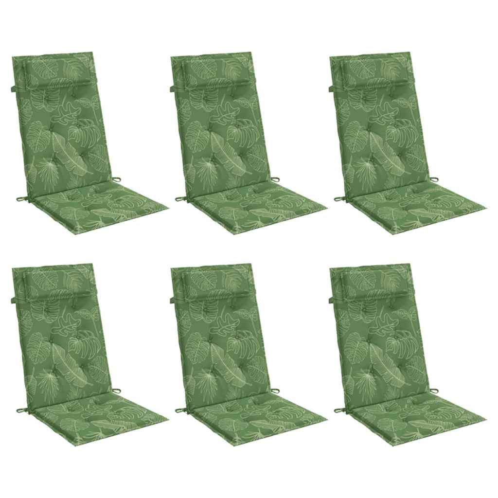 Cuscini Sedia Schienale Alto 6 pz Motivo Foglie Tessuto Oxford