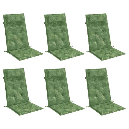 Cuscini Sedia Schienale Alto 6 pz Motivo Foglie Tessuto Oxford