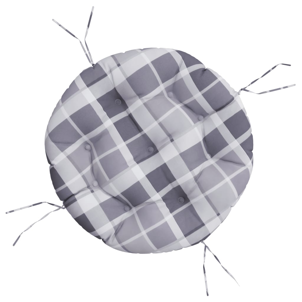 Cuscino Rotondo Grigio Motivo a Quadri Ø 60x11cm Tessuto Oxford