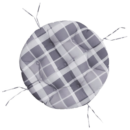 Cuscino Rotondo Grigio Motivo a Quadri Ø 60x11cm Tessuto Oxford