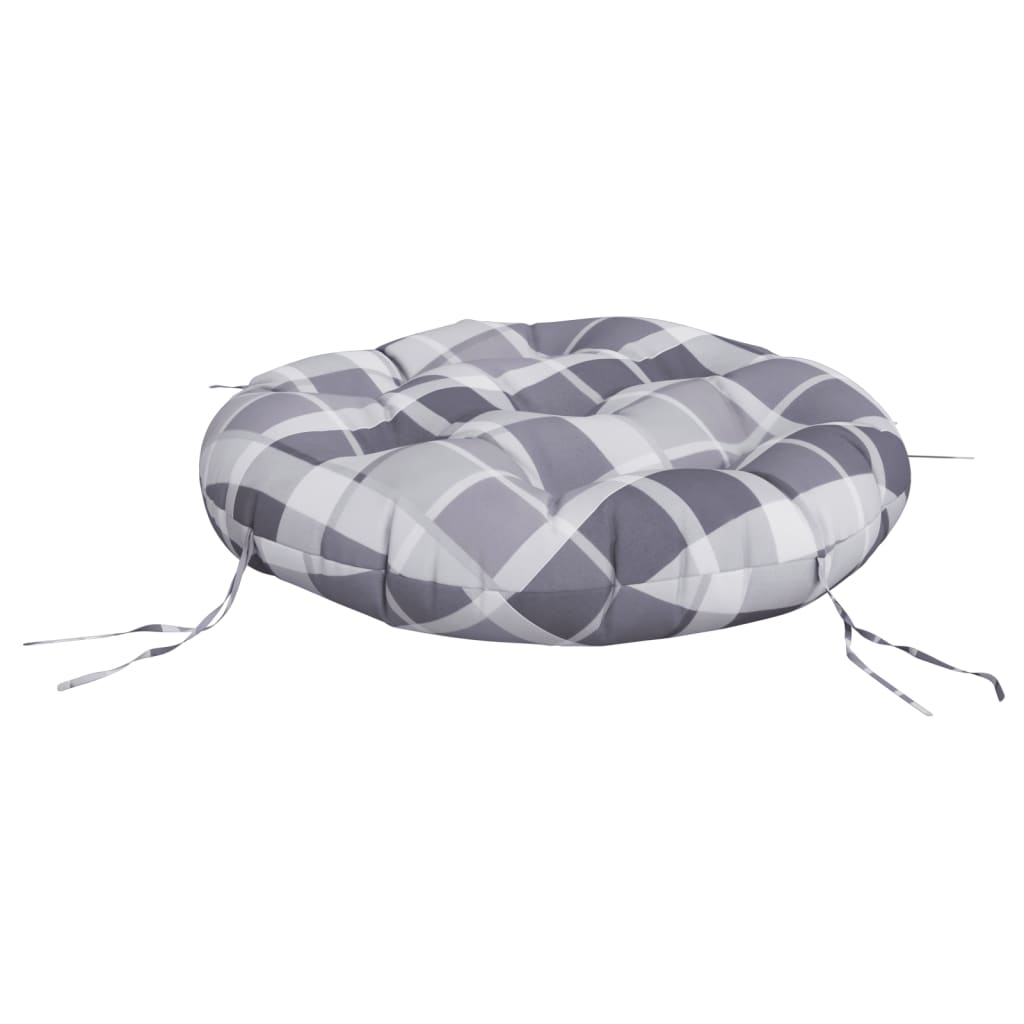 Cuscino Rotondo Grigio Motivo a Quadri Ø 60x11cm Tessuto Oxford