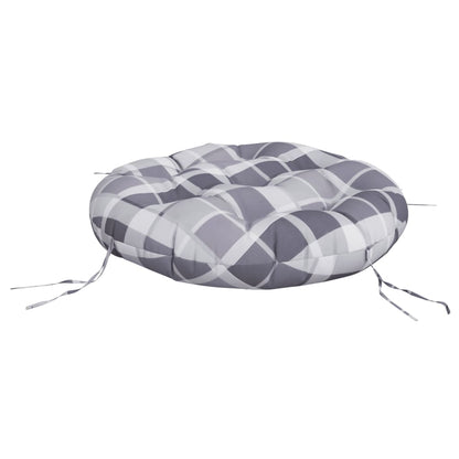 Cuscino Rotondo Grigio Motivo a Quadri Ø 60x11cm Tessuto Oxford