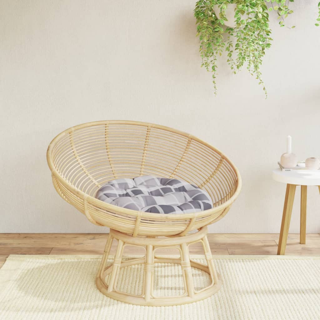Cuscino Rotondo Grigio Motivo a Quadri Ø 60x11cm Tessuto Oxford
