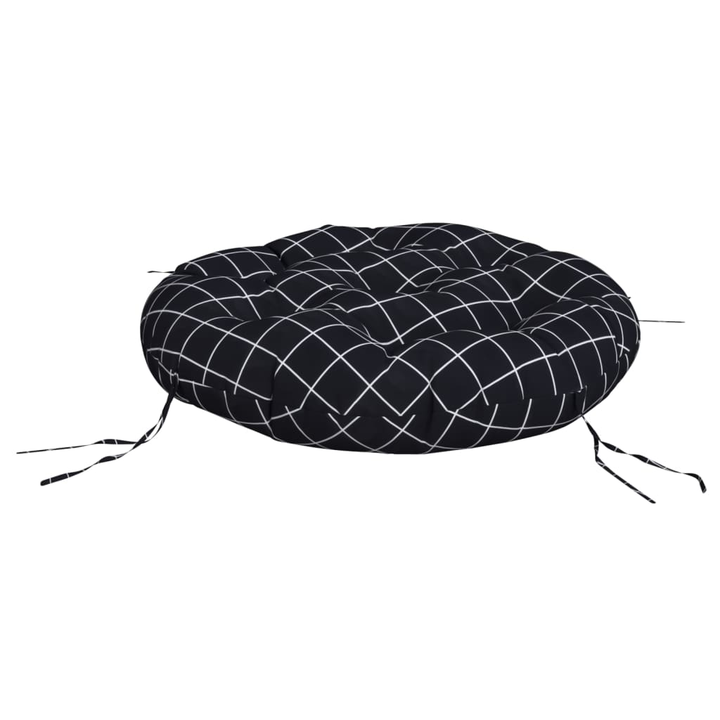 Cuscino Rotondo Nero Motivo a Quadri Ø 60x11cm Tessuto Oxford