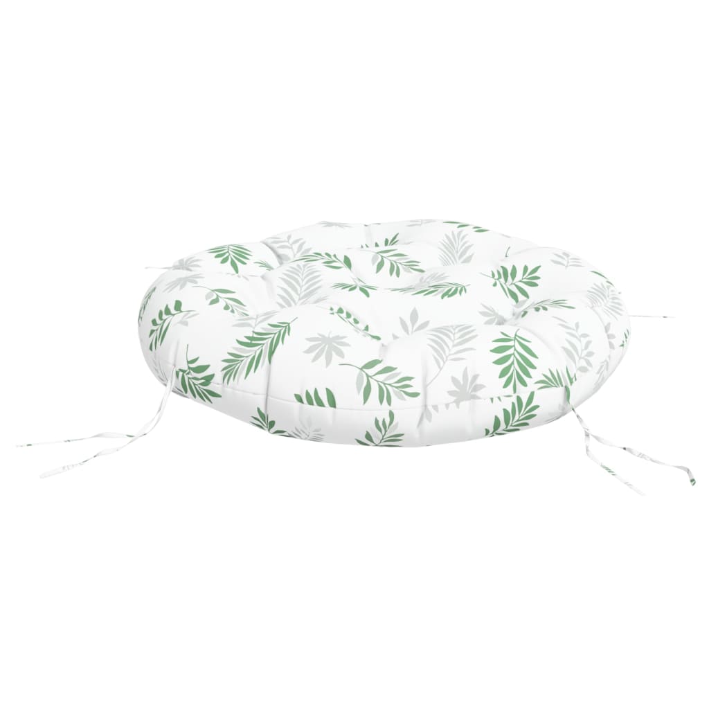 Cuscino Rotondo Motivo a Foglie Ø 60x11 cm in Tessuto Oxford