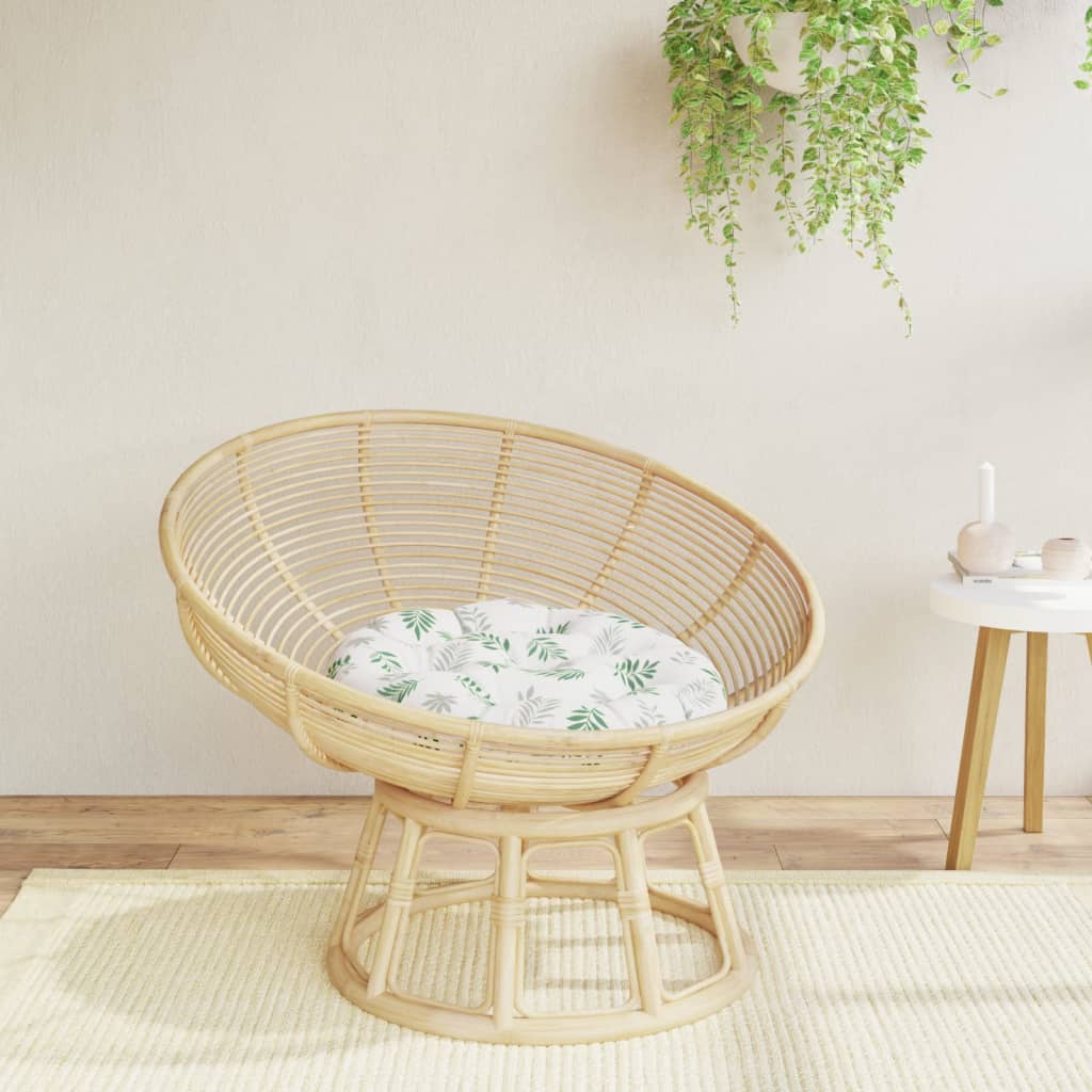 Cuscino Rotondo Motivo a Foglie Ø 60x11 cm in Tessuto Oxford