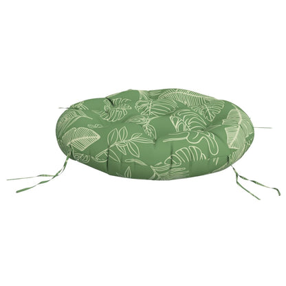 Cuscino Rotondo Motivo a Foglie Ø 60x11 cm in Tessuto Oxford