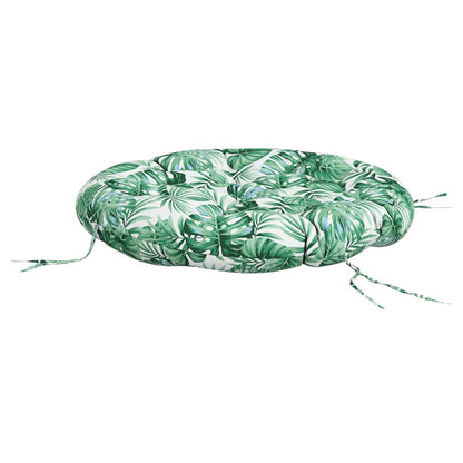 Cuscino Rotondo Motivo a Foglie Ø 100x11 cm in Tessuto Oxford