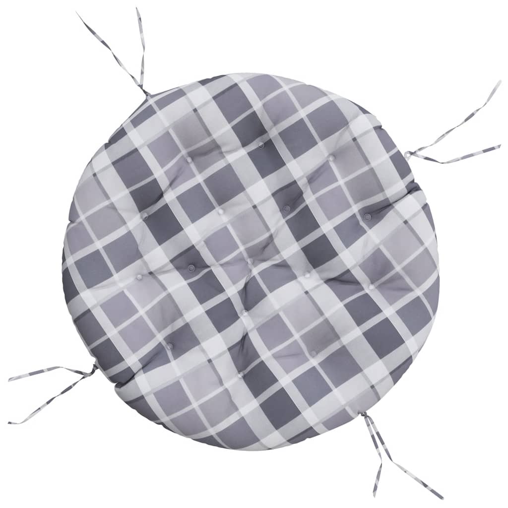 Cuscino Rotondo Grigio Motivo Quadri Ø 100x11 cm Tessuto Oxford