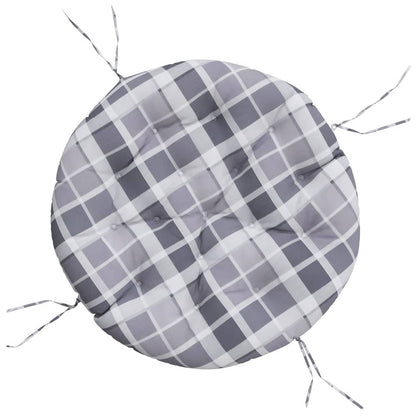 Cuscino Rotondo Grigio Motivo Quadri Ø 100x11 cm Tessuto Oxford