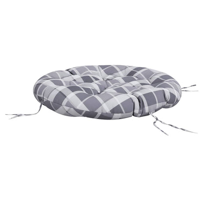 Cuscino Rotondo Grigio Motivo Quadri Ø 100x11 cm Tessuto Oxford